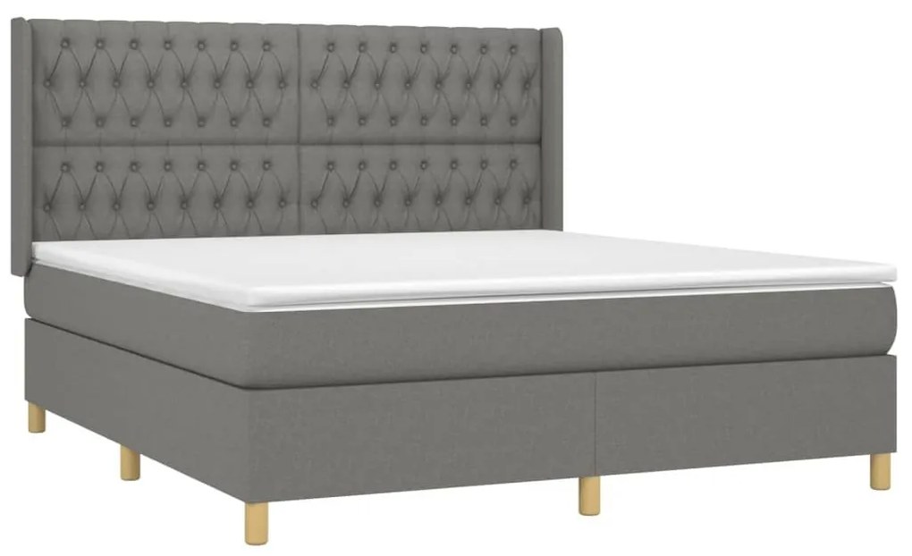 Κρεβάτι Boxspring με Στρώμα Σκούρο Γκρι 180x200 εκ Υφασμάτιν - Γκρι