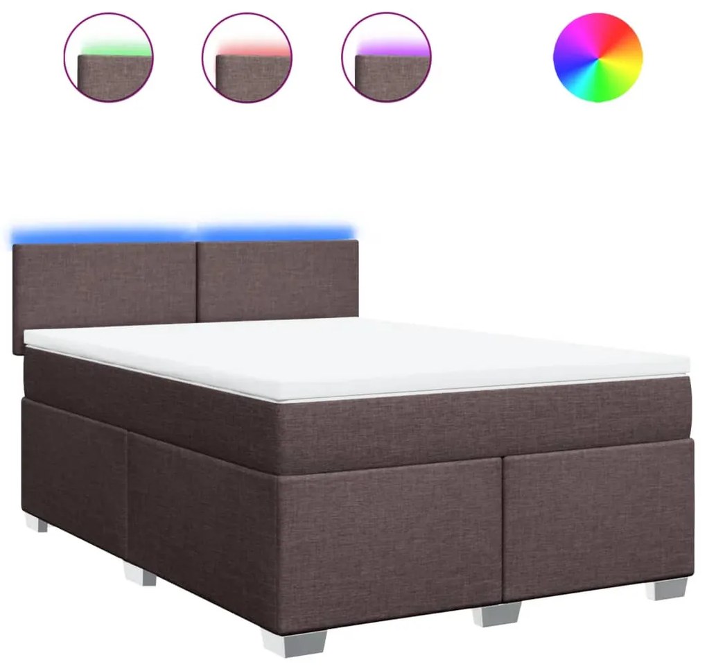 vidaXL Κρεβάτι Boxspring με Στρώμα Σκούρο Καφέ 140x190 εκ. Υφασμάτινο