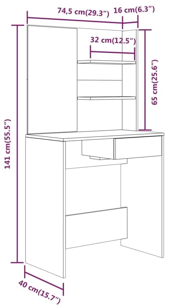 Μπουντουάρ με Καθρέφτη Γκρι Sonoma 74,5x40x141 εκ. - Γκρι