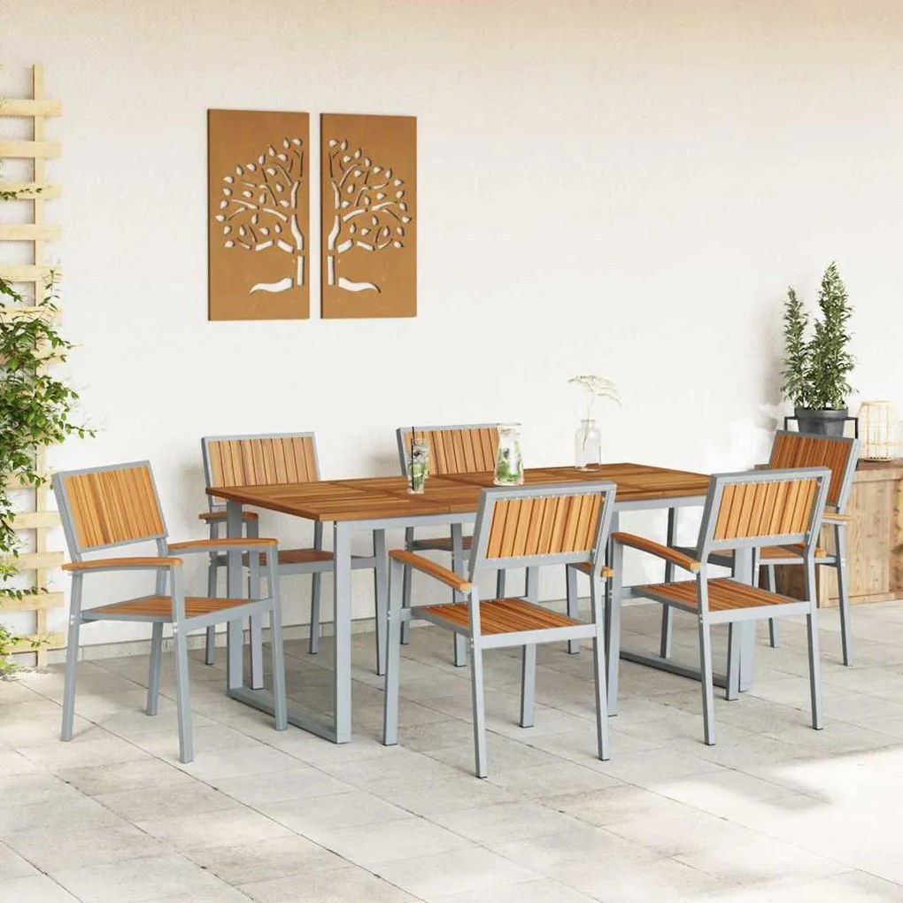 vidaXL Σέτ φαγητού για κήπο 7 pcs Γκρι και καφέ 180 x 90 x 75 cm