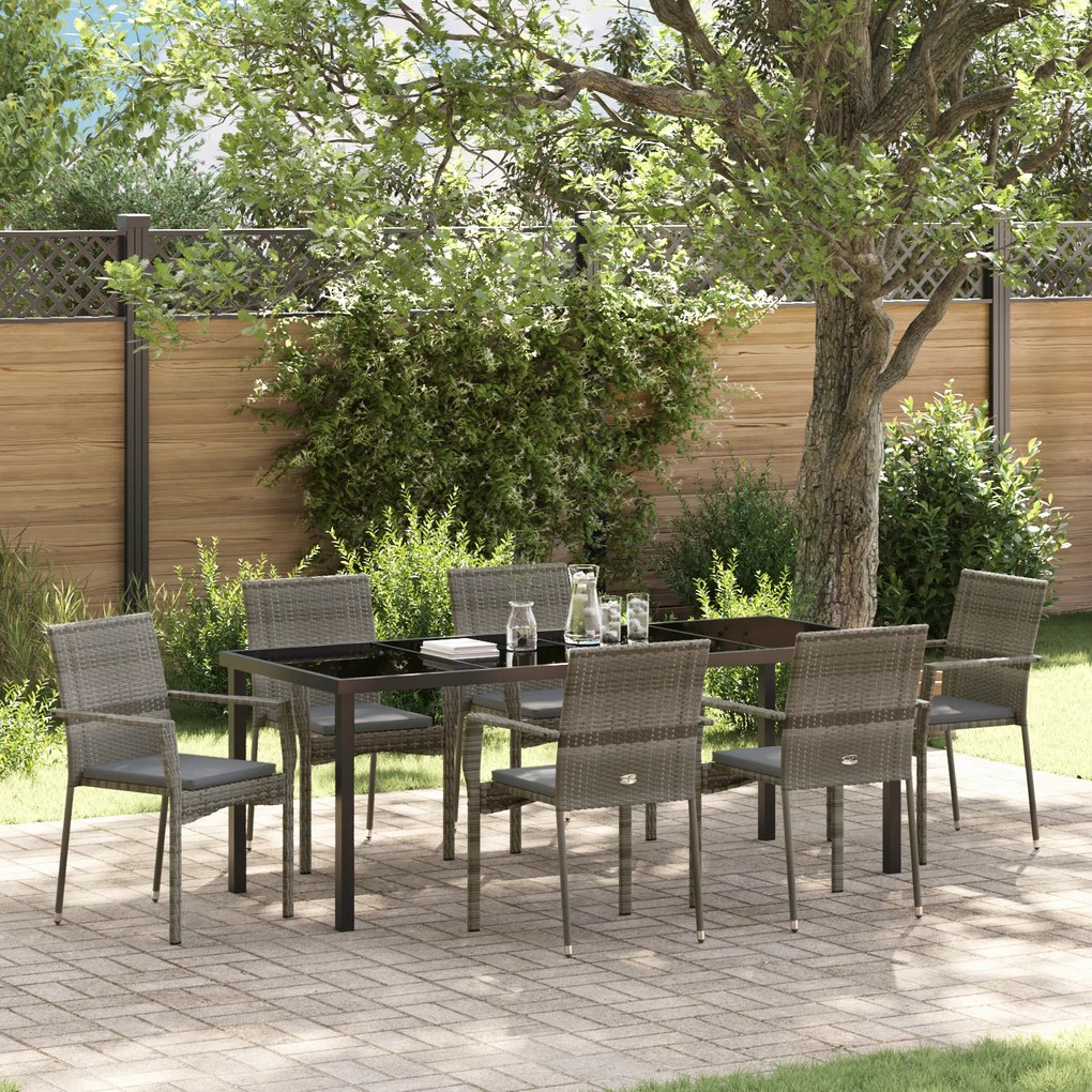 vidaXL Σετ επίπλων Garten 7 κομματιών με γκρι μαξιλάρια από πολυράτταν.