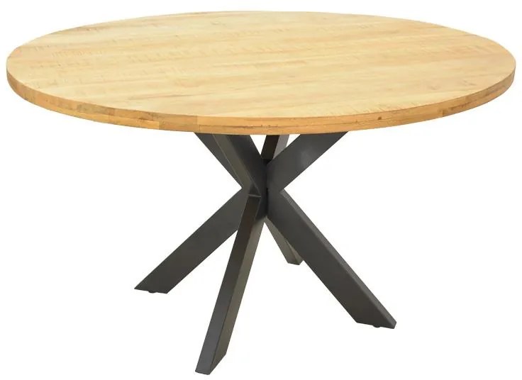 Τραπέζι Royalty I μασίφ ξύλο mango 4εκ σε φυσικό με πόδι μεταλλικό μαύρο Φ130x77εκ. 130x130x77 εκ.