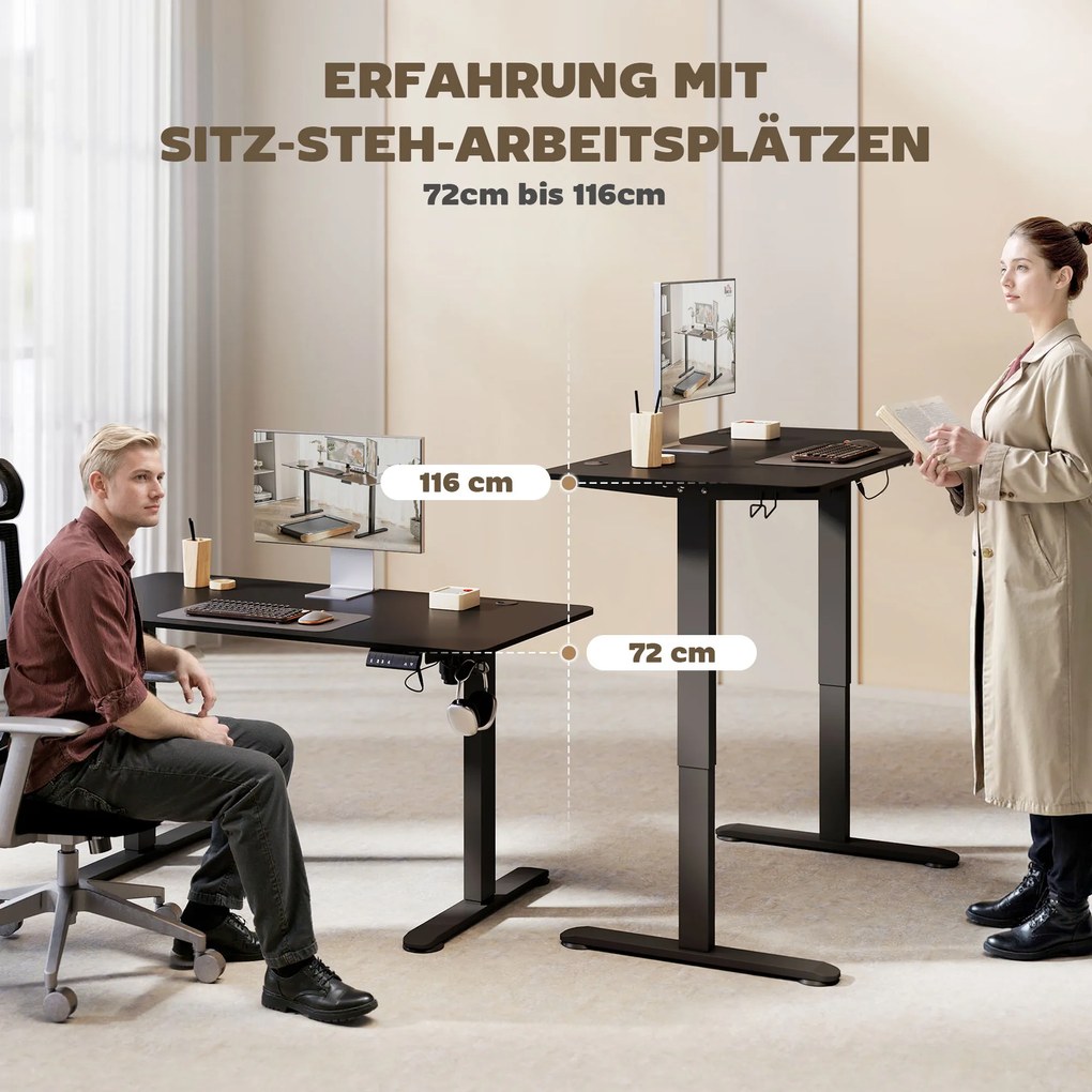 Vinsetto Γραφείο Όρθιας Εργασίας Ρυθμιζόμενο σε Ύψος Γραφείο Υπολογιστή, 140 cm x 70 cm x 116 cm, Μαύρο