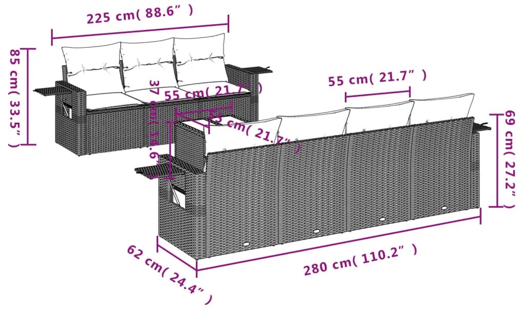 vidaXL Σαλόνι Κήπου Σετ 8 τεμ. Μπεζ Συνθετικό Ρατάν με Μαξιλάρια