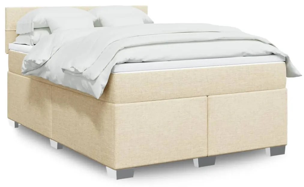 vidaXL Κρεβάτι Boxspring με Στρώμα Κρεμ 140x190 εκ. Υφασμάτινο