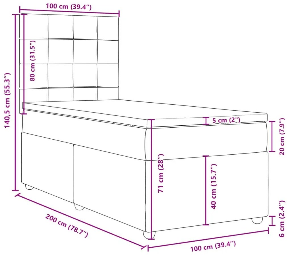 Κρεβάτι Boxspring με Στρώμα Ανοιχτό Γκρι 100x200 εκ. Υφασμάτινο - Γκρι