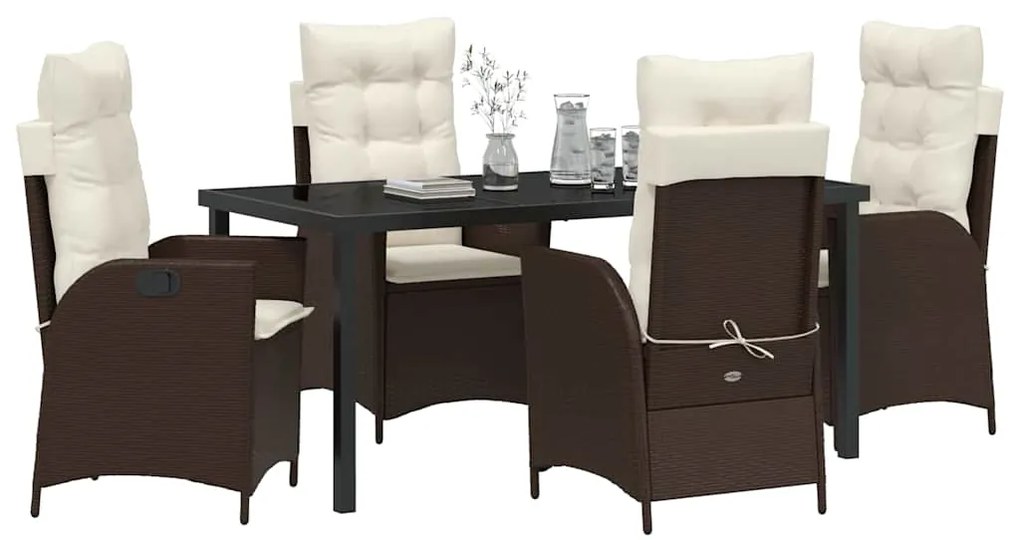 vidaXL Σέτ φαγητού για κήπο με μαξιλάρι 5 pcs Καφέ συνθετικό ρατάν