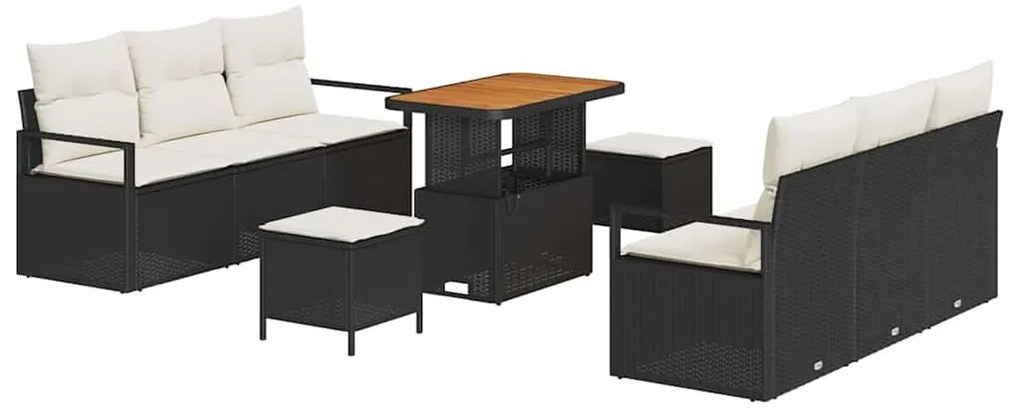 vidaXL Σετ Καναπέ Κήπου με μαξιλάρι 9 pcs Μαύρο Πολυ ράταν