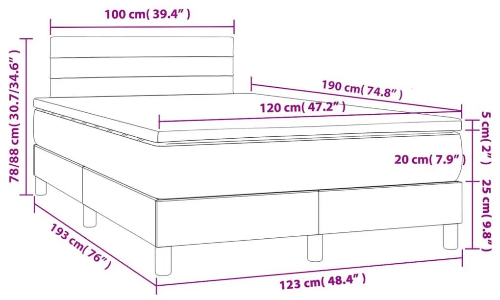 Κρεβάτι Boxspring με Στρώμα &amp; LED Σκ.Γκρι 120x190εκ. Υφασμάτινο - Γκρι