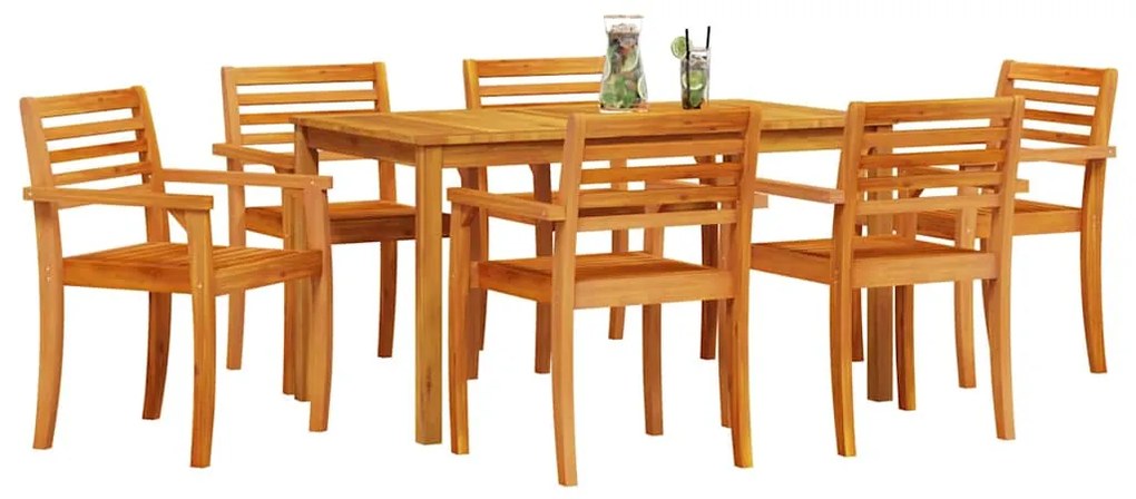 vidaXL Σέτ φαγητού για κήπο 7 pcs Καφέ Μασίφ ξύλο ακακίας