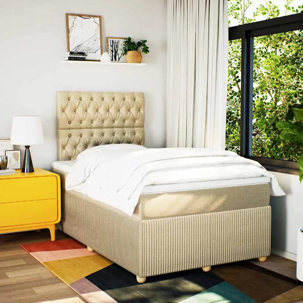 vidaXL Κρεβάτι Boxspring με Στρώμα Κρεμ 120x200 εκ. Υφασμάτινο