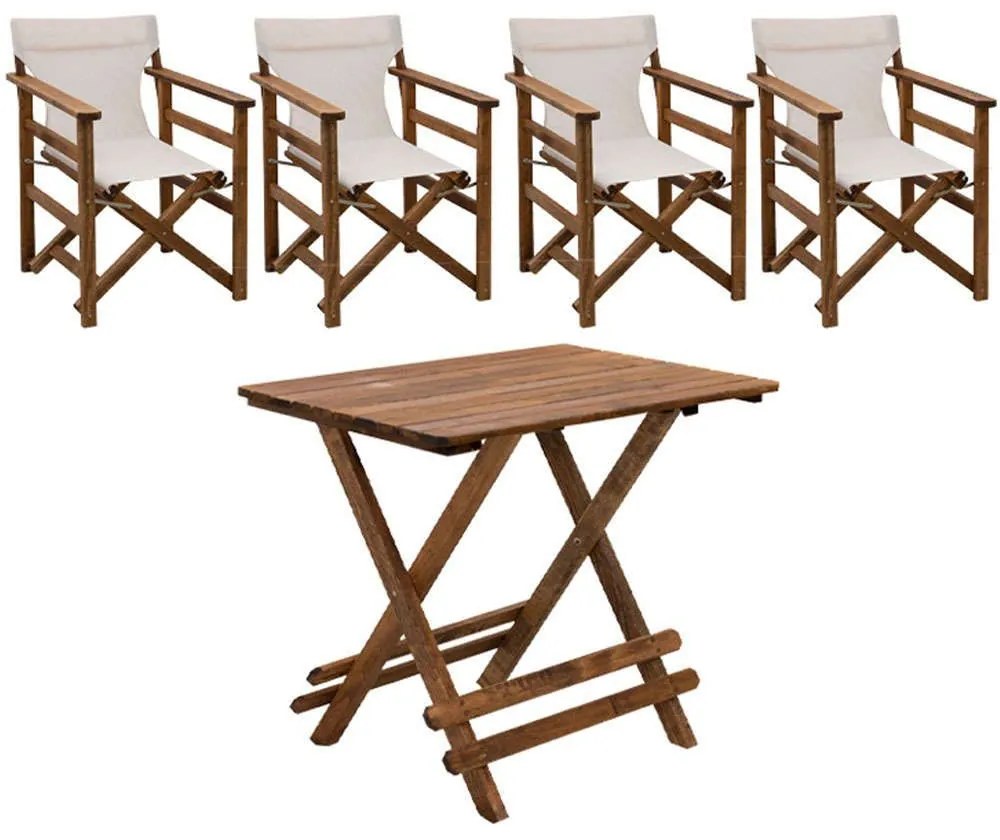 Τραπεζαρία Κήπου Queen (Σετ 5Τμχ) 0227293 80x60x75cm Walnut-Ecru Four Seater