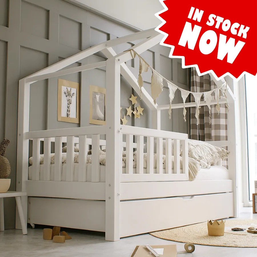 Housebed Plus with fence rail με δεύτερο κρεβάτι Λευκό - Bazaar
