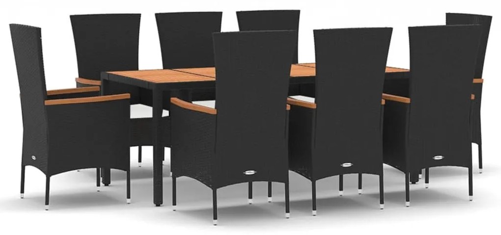 vidaXL Σετ Τραπεζαρίας Κήπου 9 τεμ Μαύρο από Συνθ. Ρατάν με Μαξιλάρια