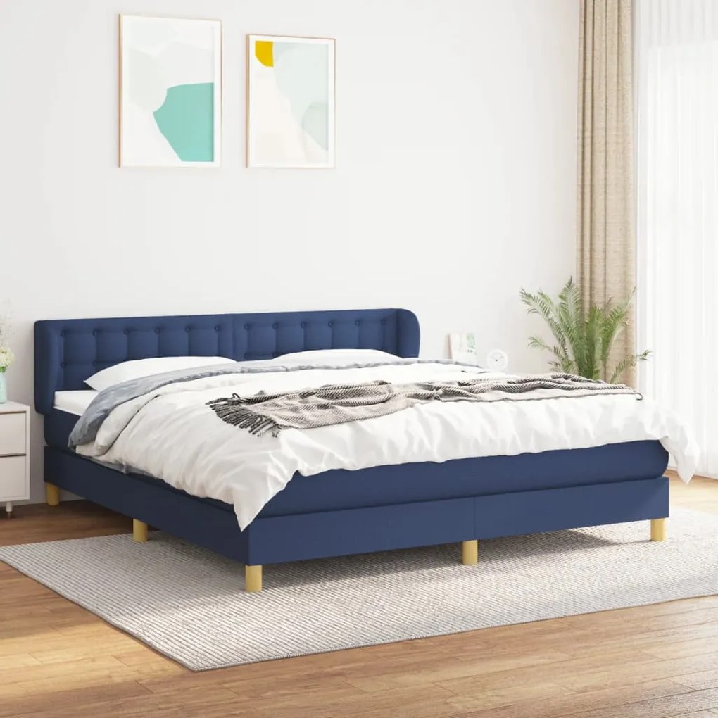 Κρεβάτι Boxspring με Στρώμα Μπλε 180x200 εκ. Υφασμάτινο  - Μπλε