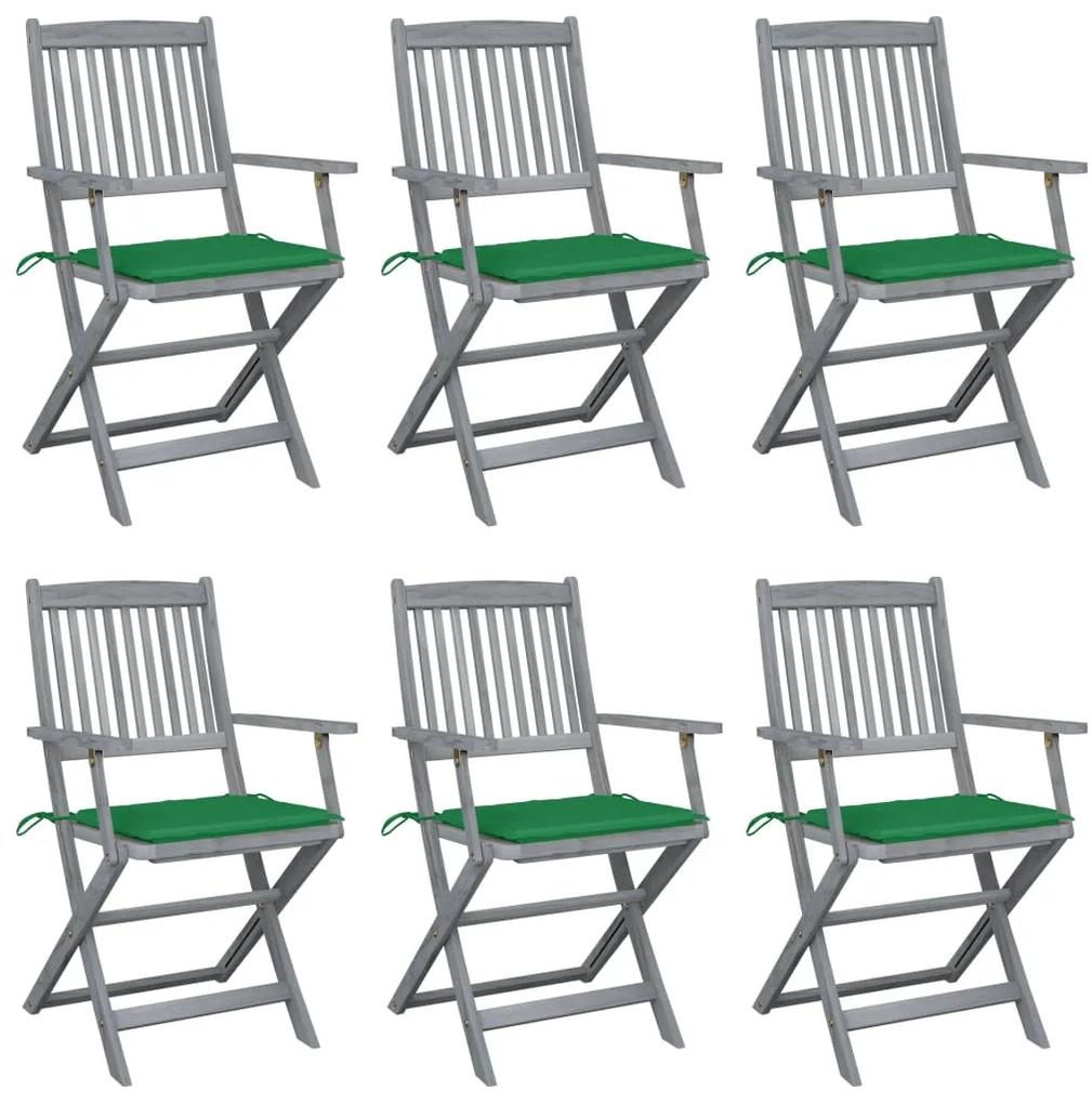 3065412 vidaXL Καρέκλες Εξωτ. Χώρου Πτυσσόμενες 6 τεμ Ξύλο Ακακίας &amp; Μαξιλάρια Πράσινο, 1 Τεμάχιο