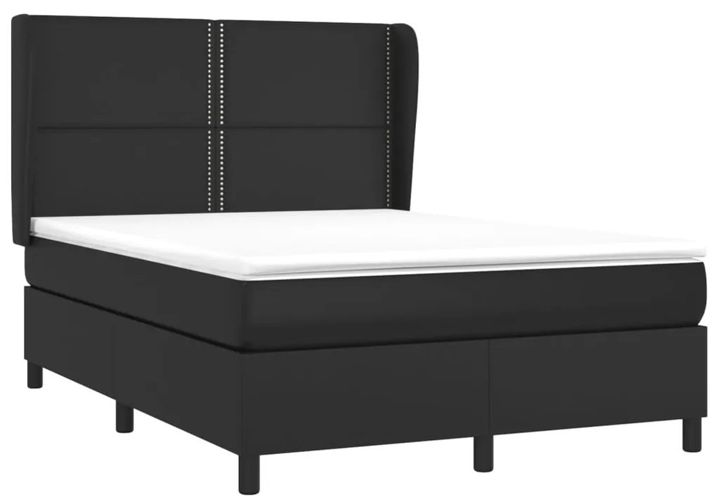 vidaXL Κρεβάτι Boxspring με Στρώμα Μαύρο 140x190εκ.από Συνθετικό Δέρμα