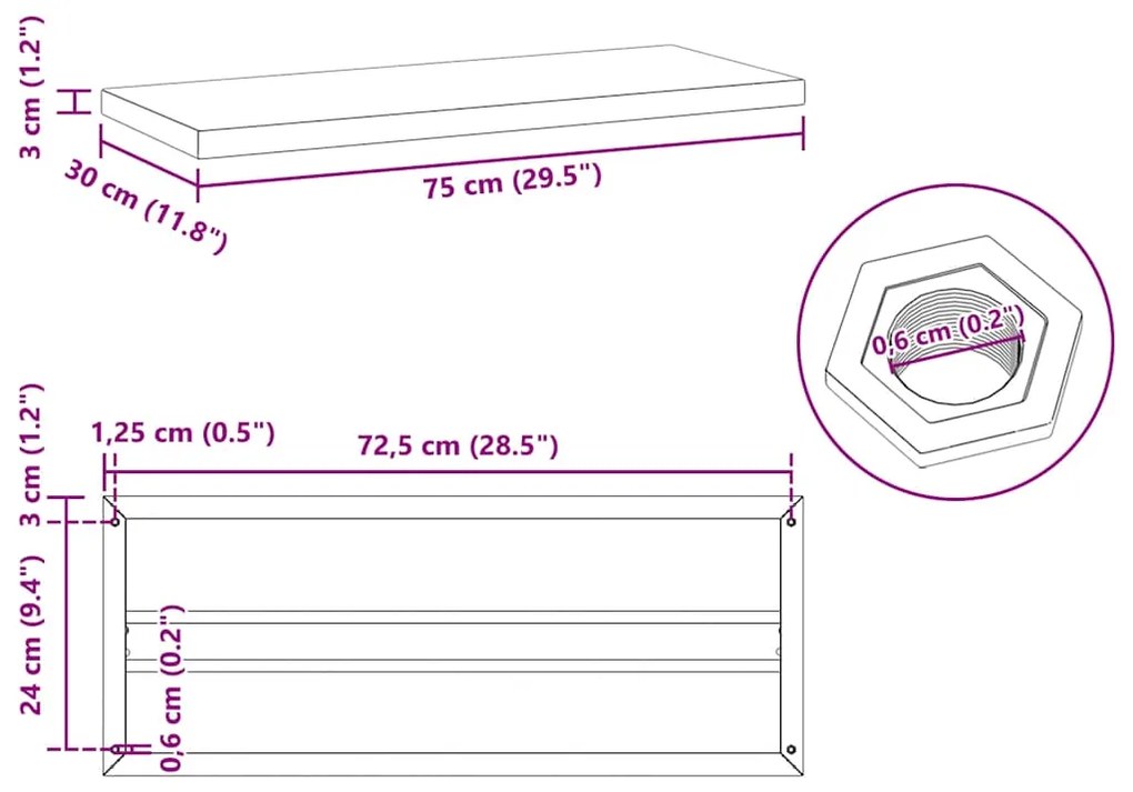 ΡΑΦΙΑ ΤΟΙΧΟΥ 2ΤΕΜ. ΑΣΗΜΙ 75X30X3 ΕΚ. ΑΝΟΞΕΙΔΩΤΟ ΑΤΣΑΛΙ 30282