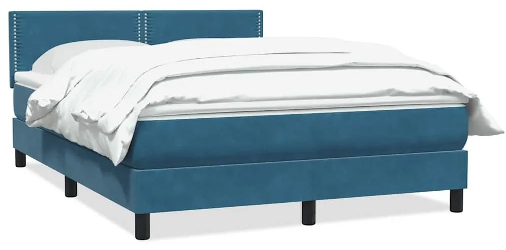 Κρεβάτι Boxspring με Στρώμα Σκούρο Μπλε 160x210 εκ. Βελούδινο - Μπλε