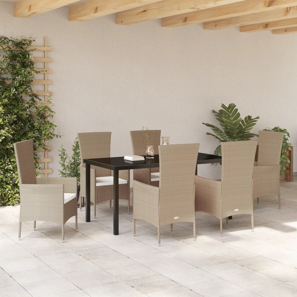 vidaXL Σετ Τραπεζαρίας Κήπου 7 pcs Μπεζ Μαύρο 160 x 80 x 73 εκ