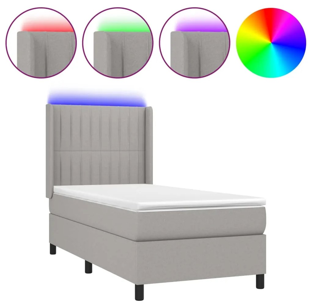 ΚΡΕΒΑΤΙ BOXSPRING ΜΕ ΣΤΡΩΜΑ &amp; LED ΑΝ.ΓΚΡΙ 90X190 ΕΚ. ΥΦΑΣΜΑΤΙΝΟ 3138437