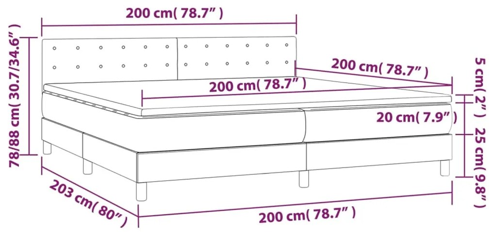 Κρεβάτι Boxspring με Στρώμα &amp; LED Σκ.Γκρι 200x200εκ. Υφασμάτινο - Γκρι