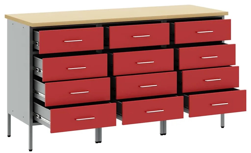 vidaXL Ντουλάπα Εργασίας 3 pcs Κόκκινο και Γκρίζο 150 x 55 x 85 εκ