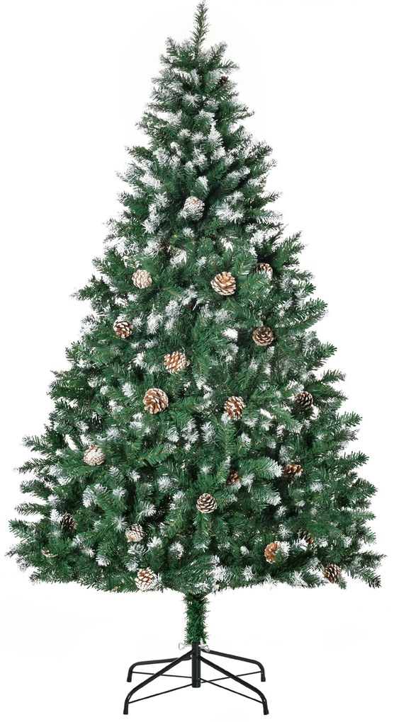 HOMCOM Τεχνητό Χριστουγεννιάτικο Δέντρο 180 εκ. Πεύκο Τεχνητό με 59 Κουκουνάρια, Χιόνι, 1111 Κλαδιά για Εσωτερικό Χώρο