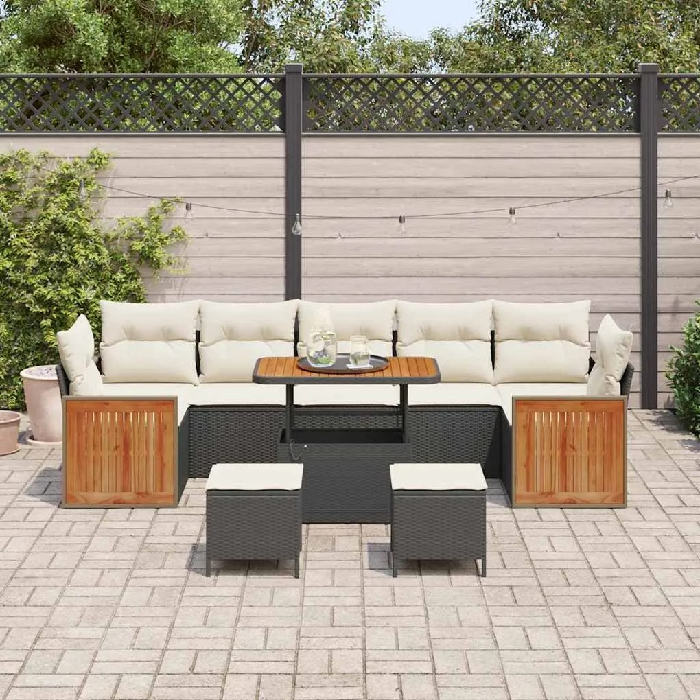 vidaXL Σετ Καναπέ Κήπου 10 pcs Μαύρο και κρεμ 90 x 55 x 71 cm