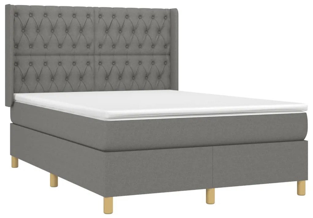 Κρεβάτι Boxspring με Στρώμα Σκούρο Γκρι 140x200 εκ Υφασμάτινο - Γκρι