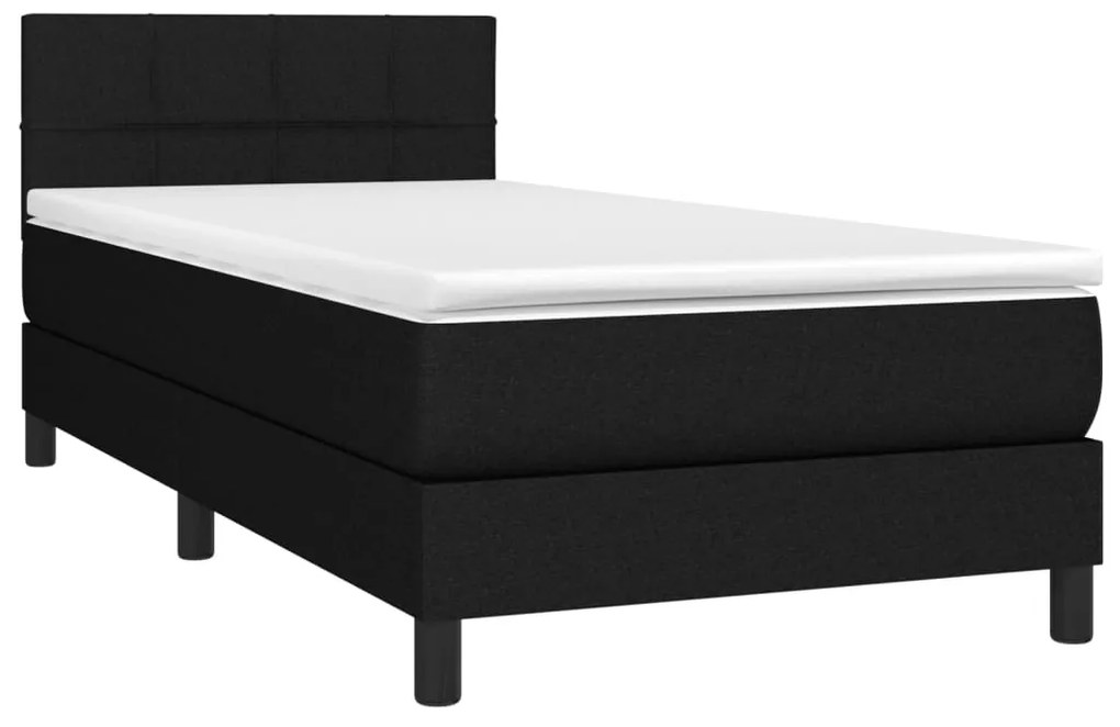 vidaXL Κρεβάτι Boxspring με Στρώμα & LED Μαύρο 100x200 εκ. Υφασμάτινο