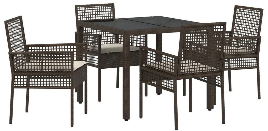 vidaXL Σετ Κήπου 5 Τεμαχίων με Μαξιλάρια Καφέ Πολυ-Ράτταν