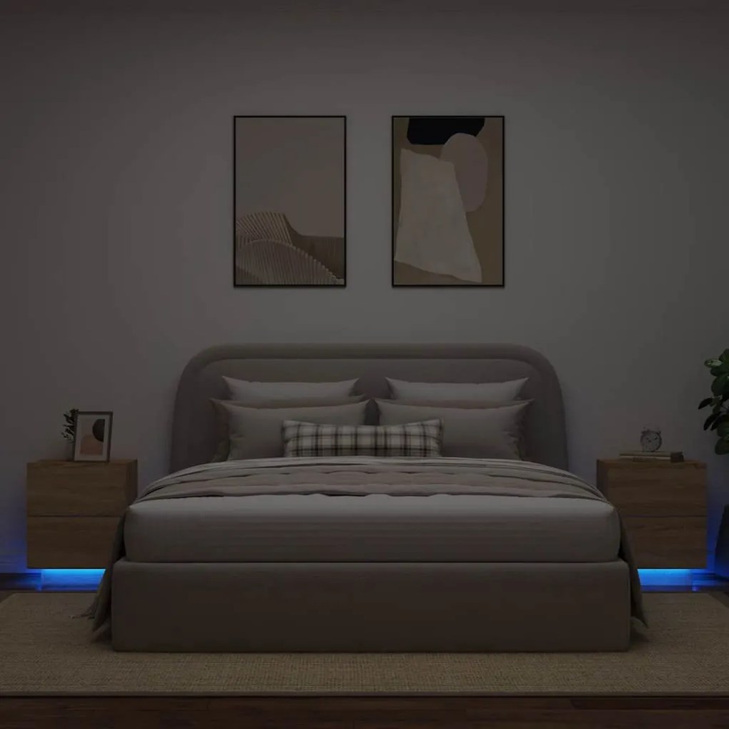 vidaXL Κομοδίνα με Φώτα LED 2 τεμ. Sonoma Δρυς από Επεξεργασμένο Ξύλο