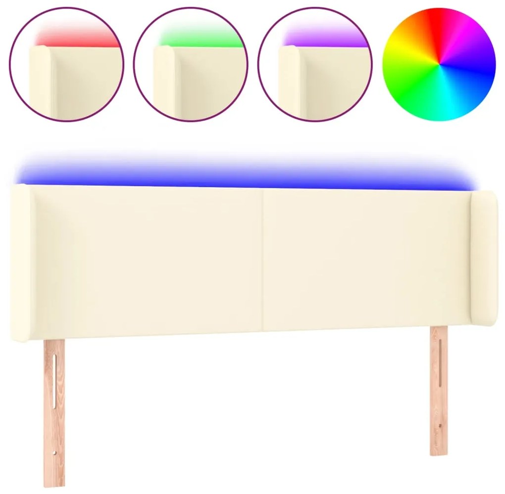 vidaXL Κεφαλάρι Κρεβατιού LED Κρεμ 147x16x78/88εκ. από Συνθετικό Δέρμα