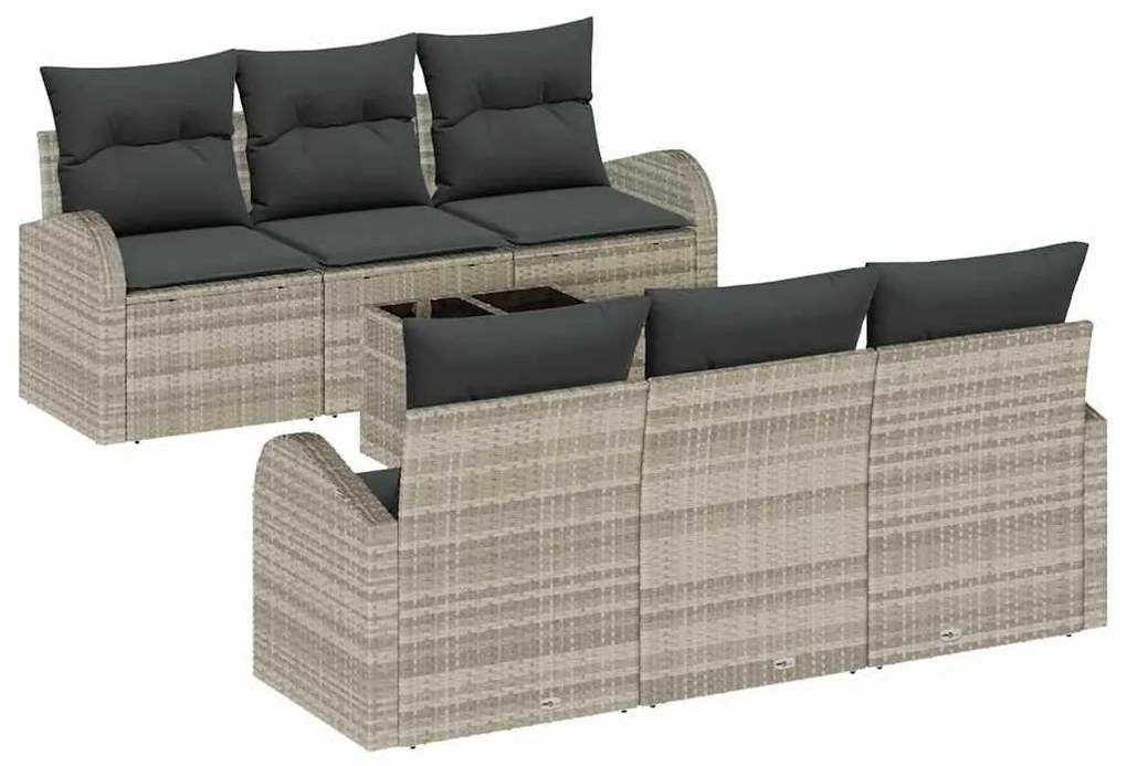 vidaXL Σετ Καναπέ Κήπου 7 pcs Ανοιχτό γκρι 55 x 55 x 37 εκ Πολυ ράταν