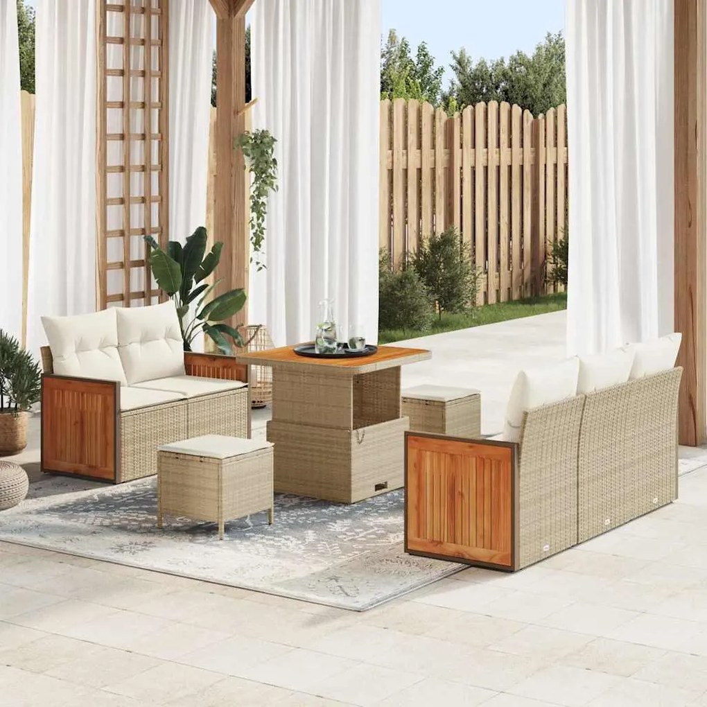 vidaXL Σετ Καναπέ Κήπου με μαξιλάρι 8 pcs Μπεζ Πολυ ράταν