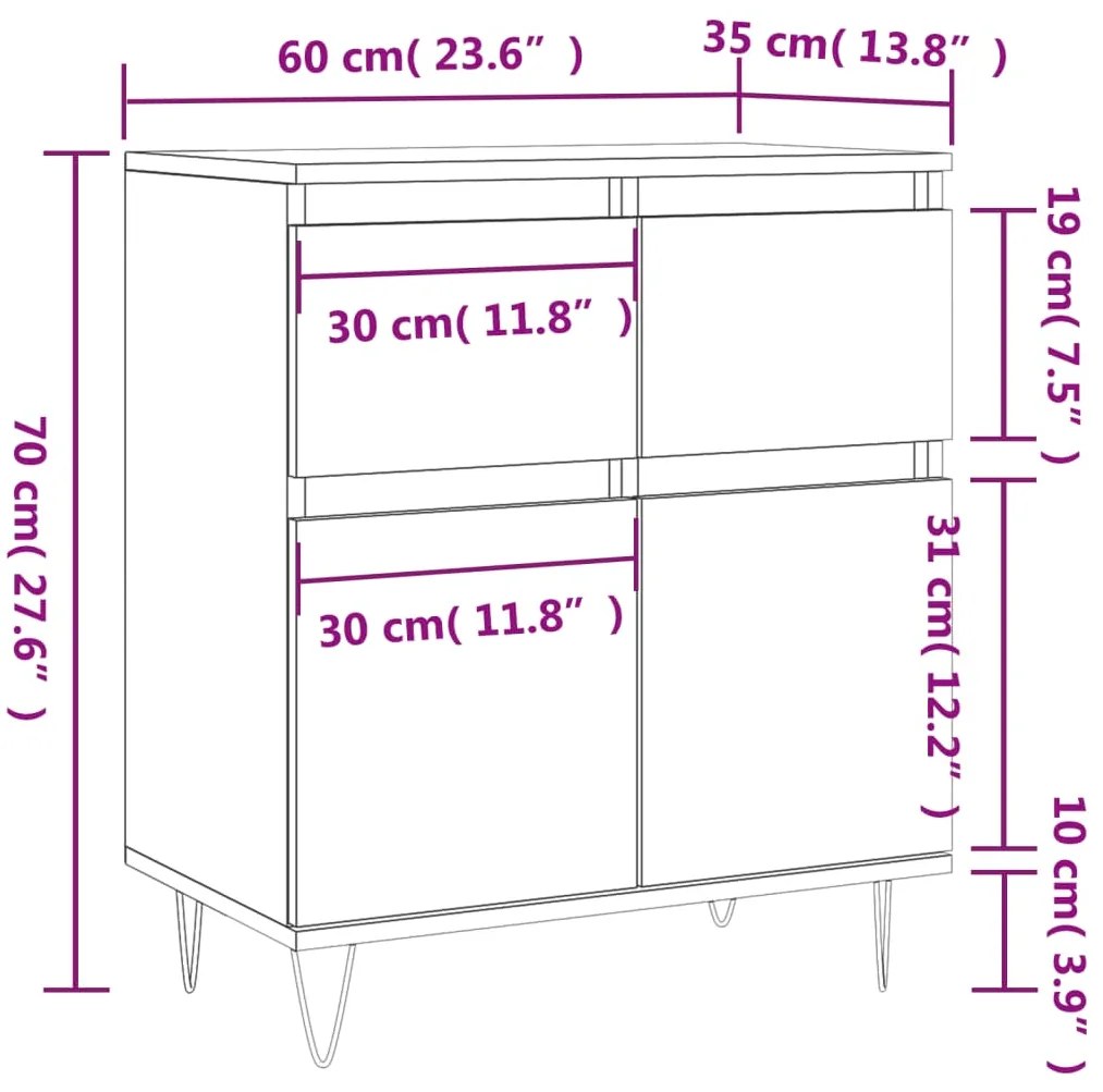 Ντουλάπι Γκρι Sonoma 60x35x70 εκ. από Επεξεργασμένο Ξύλο - Γκρι