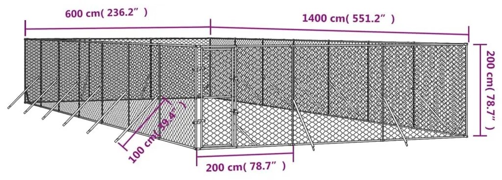 Κλουβί Σκύλου Εξωτερ. Χώρου Ασημί 6x14x2 μ. από Γαλβαν. Ατσάλι - Ασήμι