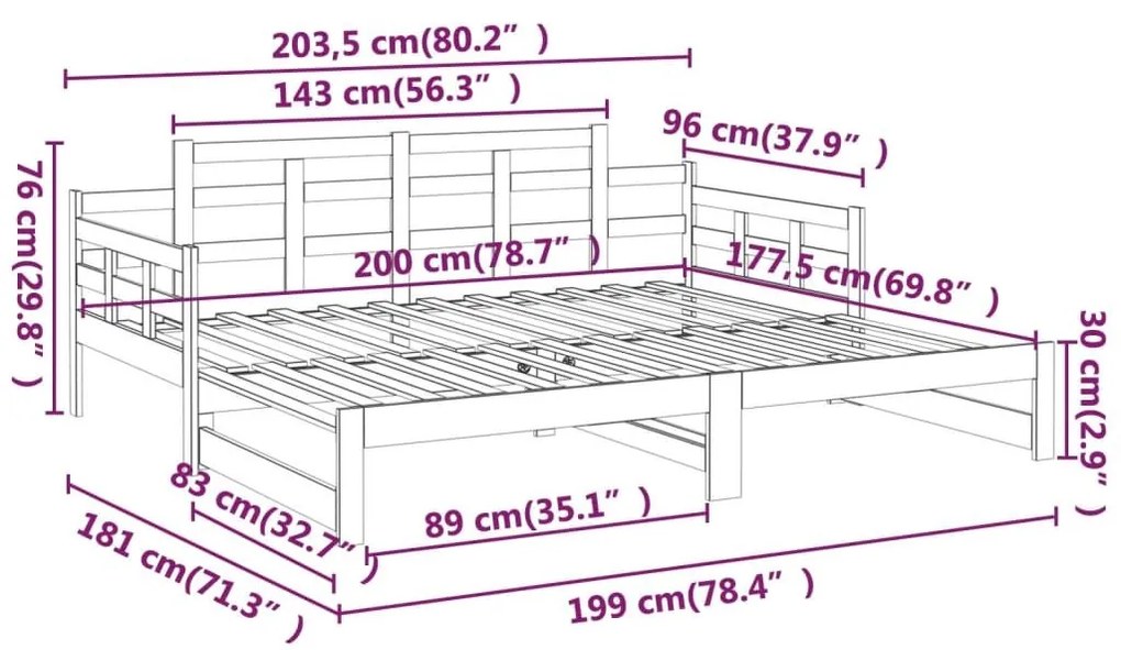 Καναπές Κρεβάτι Συρόμενος 2x(90x200) εκ. από Μασίφ Πεύκο - Καφέ