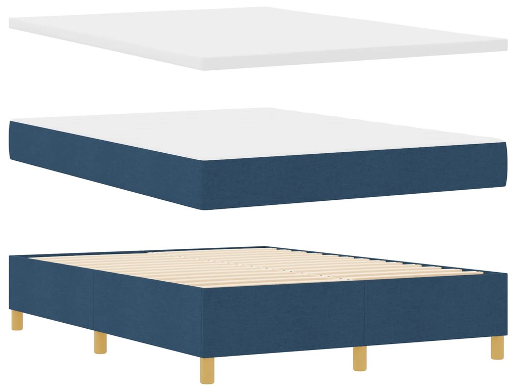 vidaXL Κρεβάτι Box Spring με Στρώμα & Πάγκο Μπλε 160x200 εκ. Ύφασμα