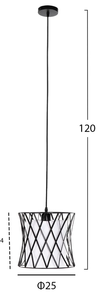 ΦΩΤΙΣΤΙΚΟ ΟΡΟΦΗΣ ΚΡΕΜΑΣΤΟ HM4106 ΜΑΥΡΟ ΜΕΤΑΛΛΟ-ΛΕΥΚΟ ΣΥΝΘΕΤΙΚΟ ΥΦΑΣΜΑ Φ25x120Υεκ.