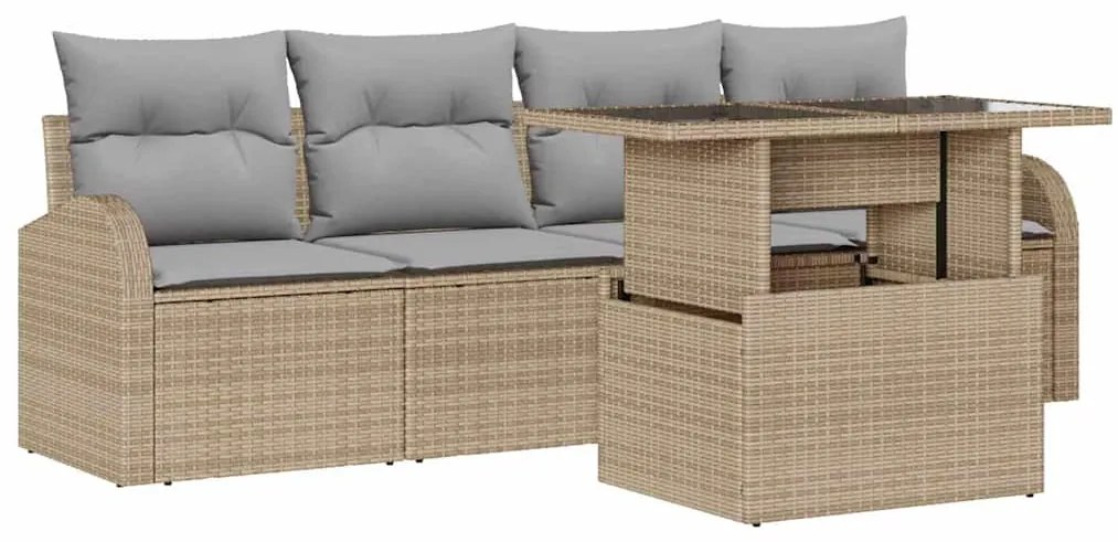 vidaXL Σετ Καναπέ Κήπου 5 pcs Μπεζ 100 x 55 x 73 εκ. Πολυ ράταν