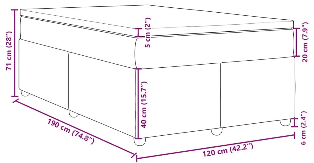 Κρεβάτι Boxspring με Στρώμα Μπλε 120x190 εκ. Υφασμάτινο - Μπλε