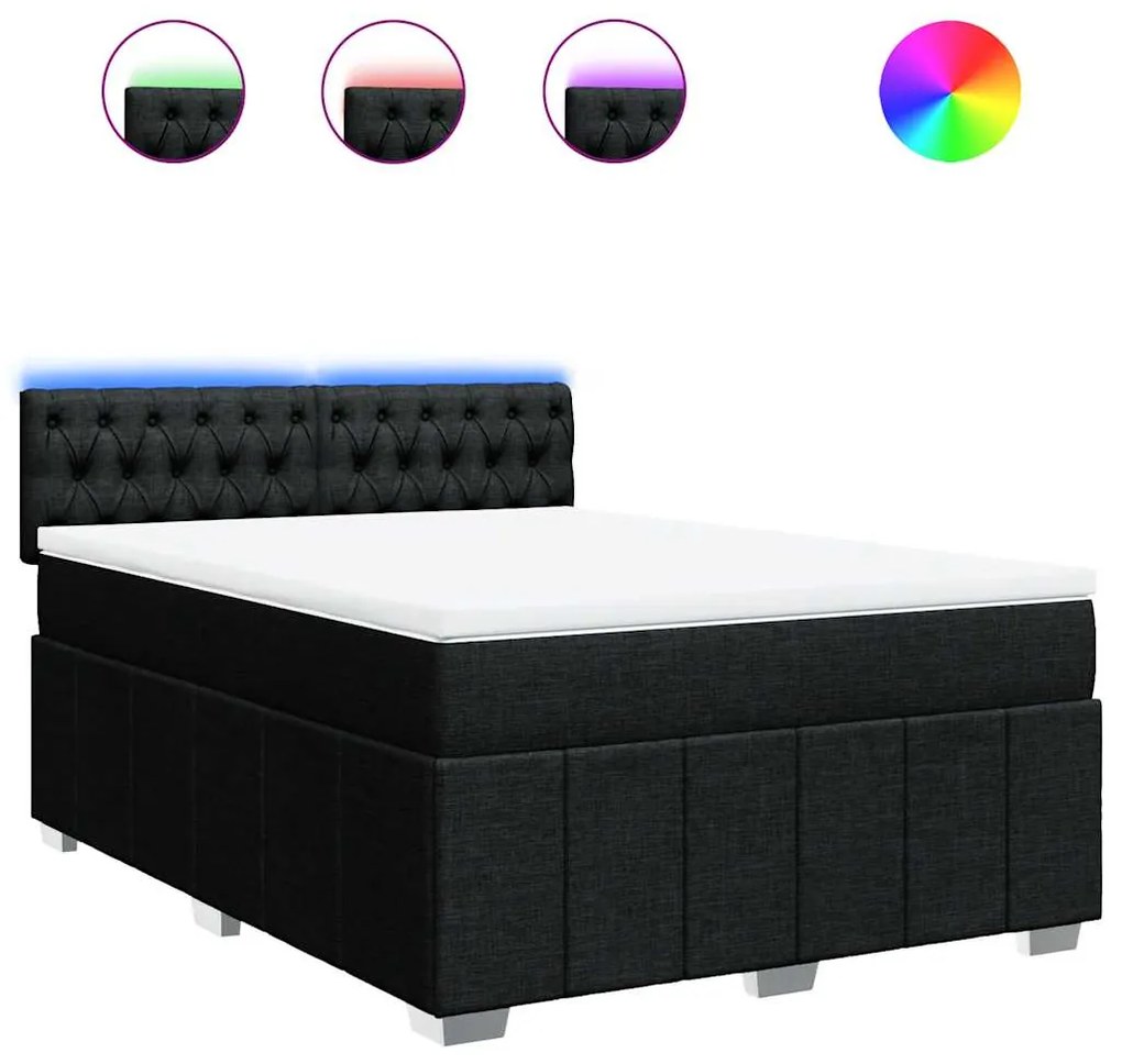 vidaXL Κρεβάτι Boxspring με Στρώμα Μαύρο 140x190 εκ. Υφασμάτινο