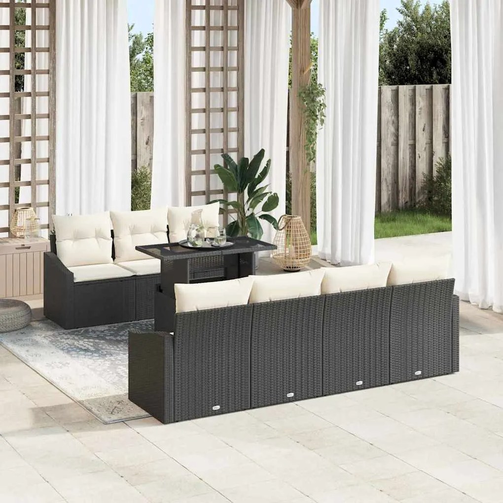vidaXL Σετ Καναπέ Κήπου 8 pcs Μαύρο και κρεμ 100 x 55 x 73 εκ