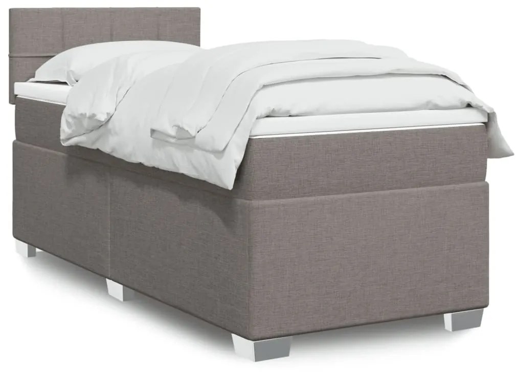 Κρεβάτι Boxspring με Στρώμα Taupe 90x200 εκ. Υφασμάτινο - Μπεζ-Γκρι