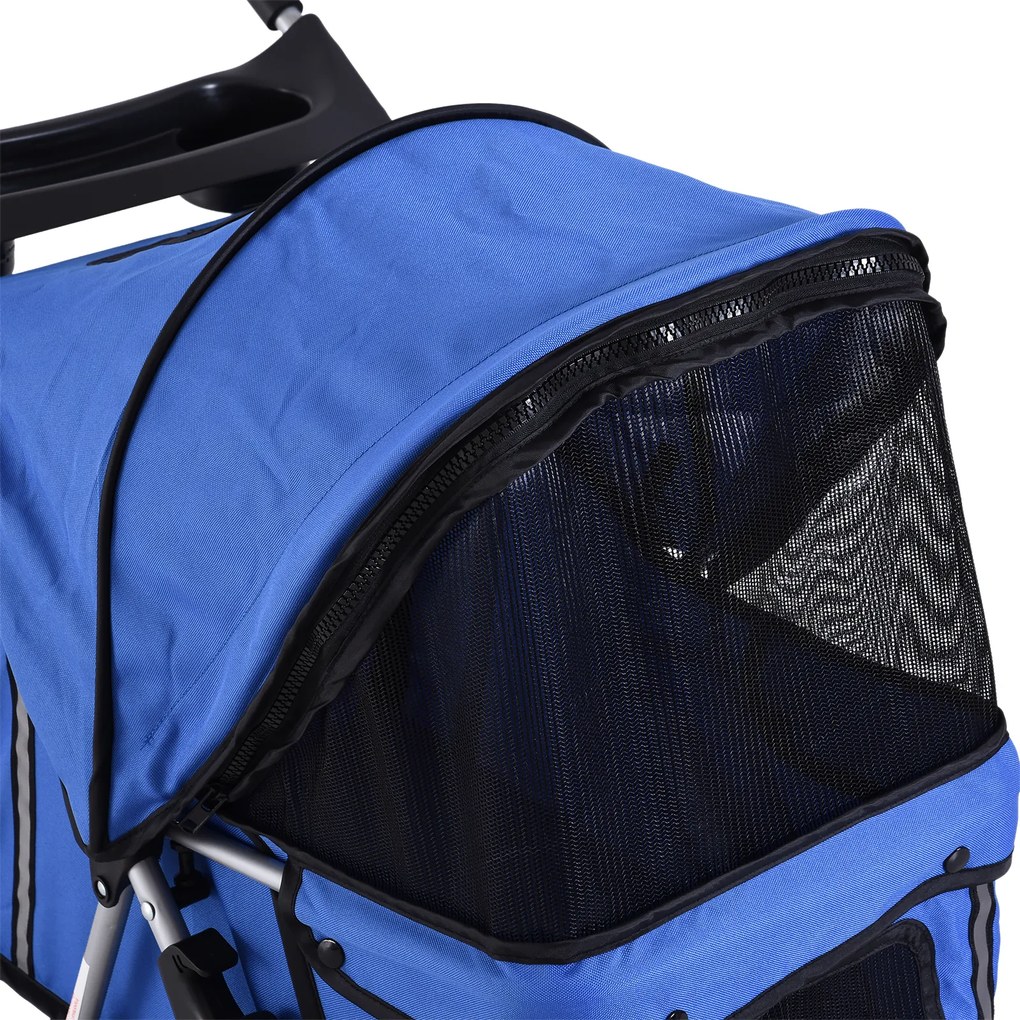 PawHut Καρότσι σκύλου έως 10kg, πτυσσόμενο, ρυθμιζόμενη κουκούλα, 2 ποτηροθήκες, κάτω καλάθι Μπλε