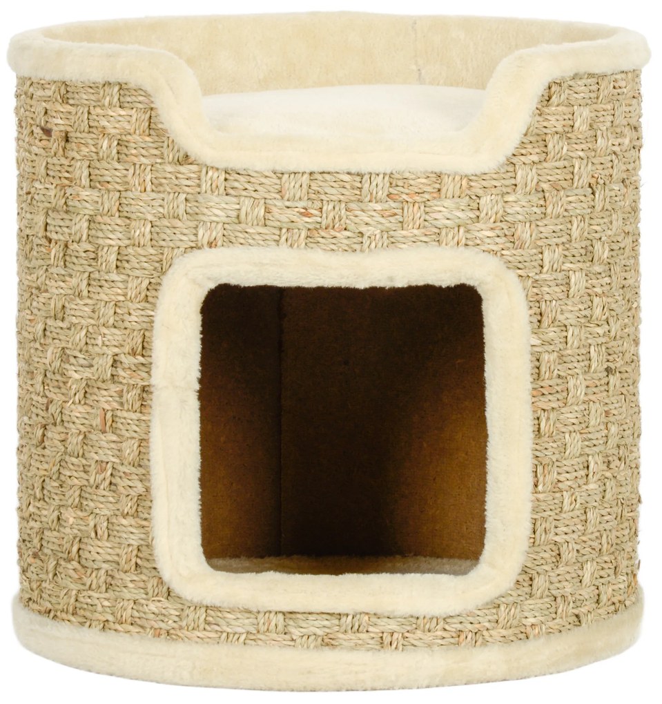 PawHut Δέντρο για Γάτες, Χώρος Παιχνιδιού και Χαλάρωσης, Βελούδο, Φ38 x 37Υ cm, Χακί-Μπεζ, έως 5 kg