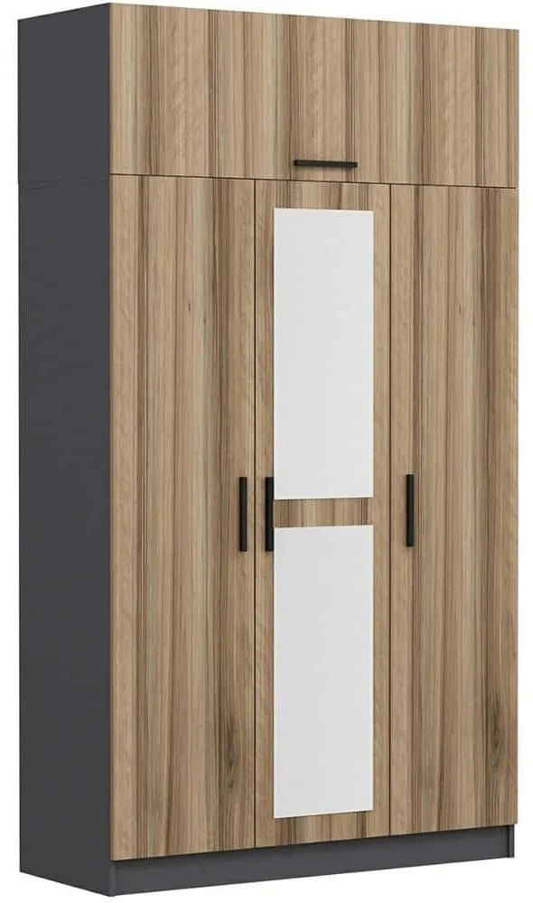 Ντουλάπα Τρίφυλλη Με Πατάρι Minar 506MNR2410 135x52x255cm Anthracite-Oak Τρίφυλλη