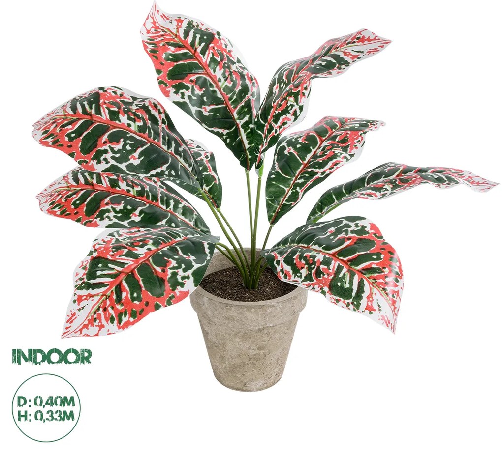 GloboStar® Artificial Garden RED AGLAONEMA POTTED PLANT 20901 Διακοσμητικό Φυτό Κόκκινο Αγλαόνημα Φ40 x Υ33cm